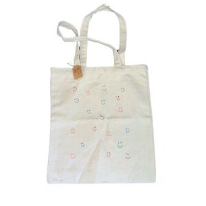Smiley Face Canvas Tote Bag - Cream​